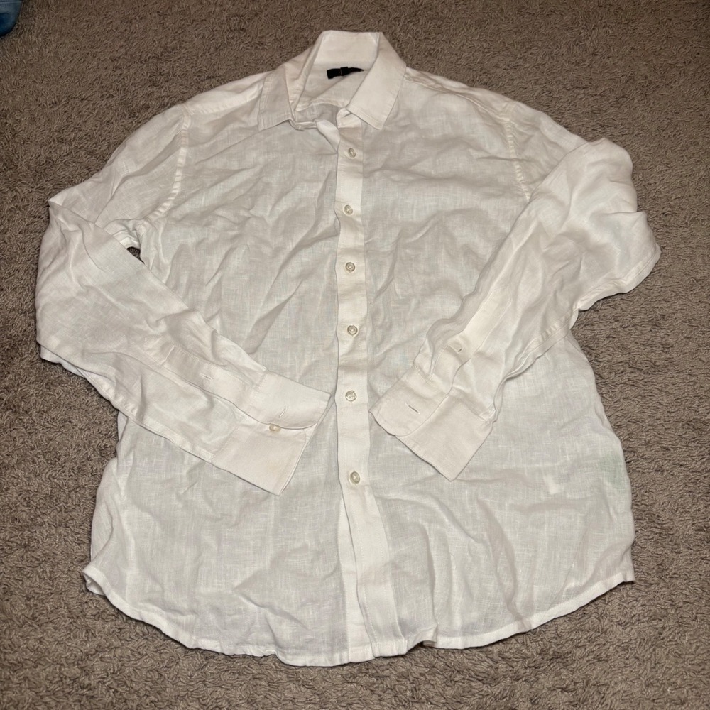 Quince Mens White 100% Linen Long Sleeve Button Down Shirt Size Medium RAEXN006